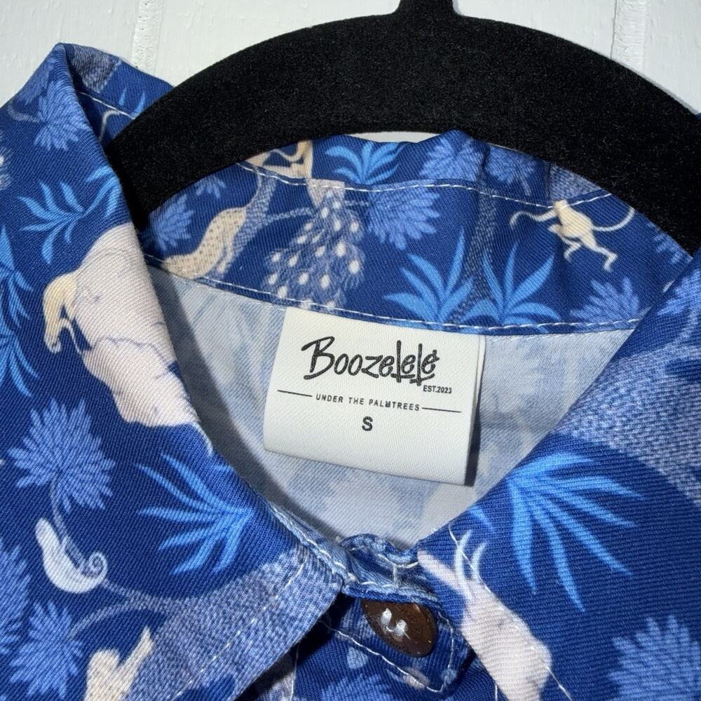 Boozelele Women’s Cotton Shirt Dress Elephant Jungle Print Blue Size Small - Picture 4 of 5
